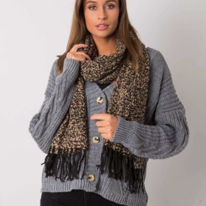 Beige and black scarf with fringes