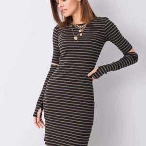 Aliza RUE PARIS black and green striped dress