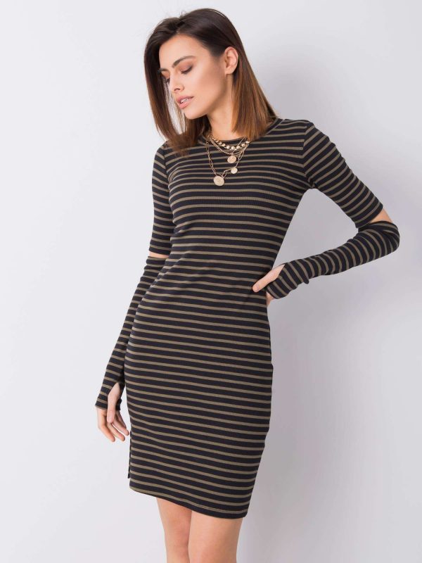 Aliza RUE PARIS black and green striped dress