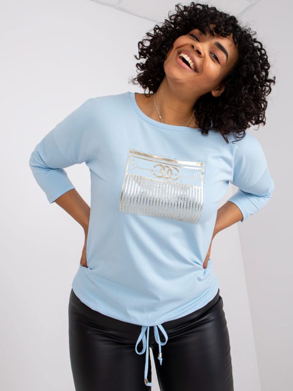 Light blue plus size blouse with Rosie applique