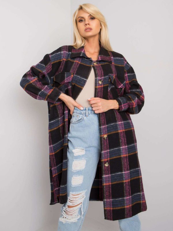 Juliette RUE PARIS Black and Pink Plaid Long Shirt