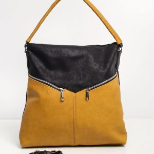 Black and mustard faux leather bag