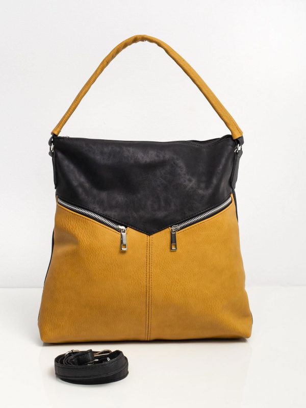 Black and mustard faux leather bag