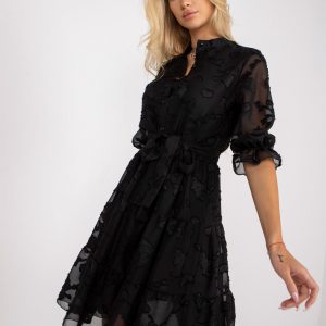 Black Flared Mini Length Cocktail Dress