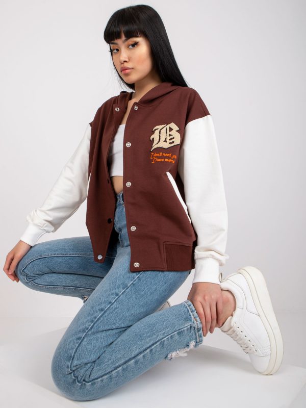 Brown Hooded Baseball Sweatshirt