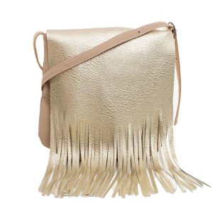 Beige and gold handbag with fringes