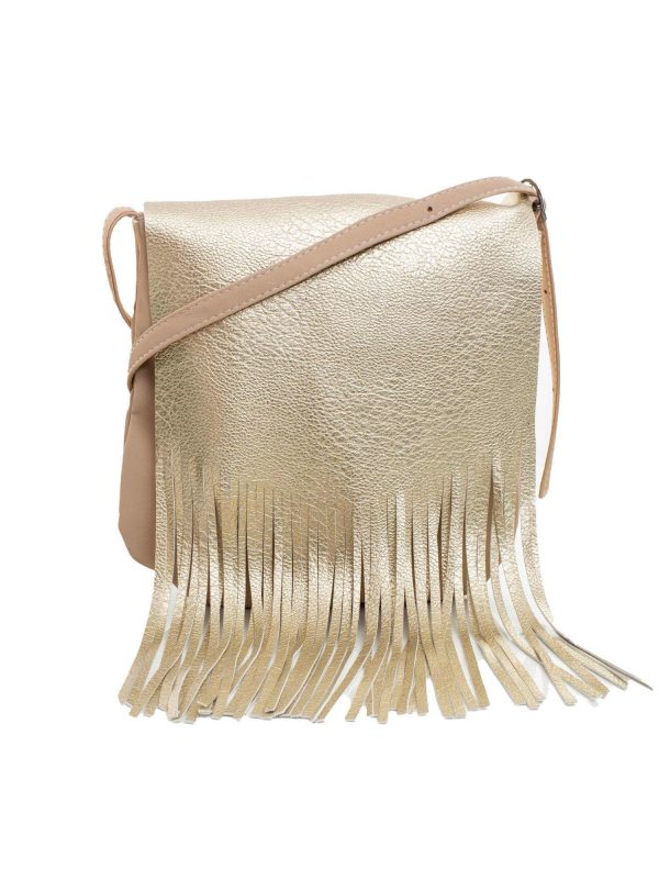 Beige and gold handbag with fringes