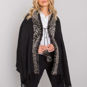 Black and dark gray scarf with fur