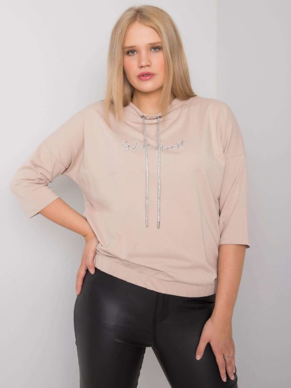 Light beige plus size blouse with latore rhinestones