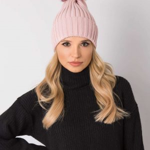 Light pink winter hat with pompom