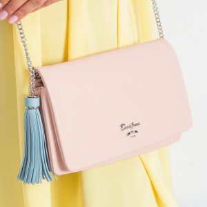 Light pink soft clutch bag with pendant