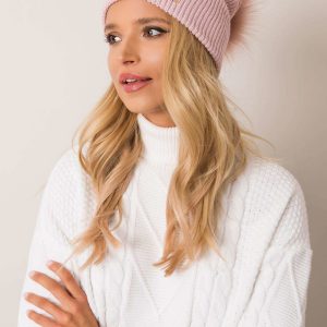 Pale pink beanie hat with pompom RUE PARIS