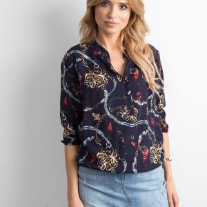 Navy blue blouse for women with patterns