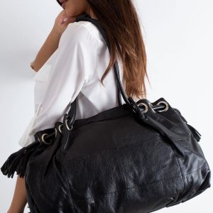 Black Leather Longitudinal Bag