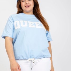 Light blue plus size blouse with ribbed