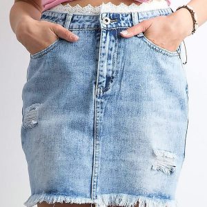 Blue denim skirt with lace