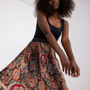 Puebla Black Patterned Pleated Skirt