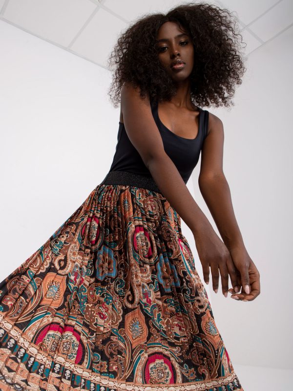 Puebla Black Patterned Pleated Skirt