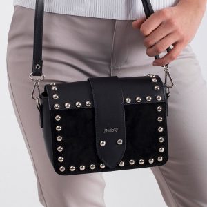 Black Leather Messenger Bag with studs