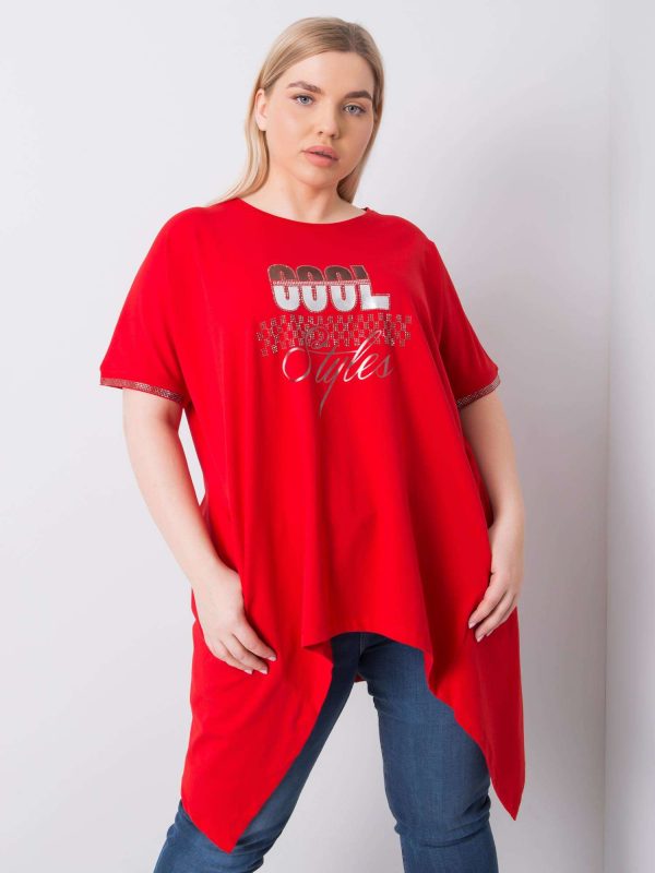 Red asymmetrical blouse plus size Kendra