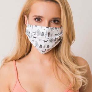 White and black cotton mask with print