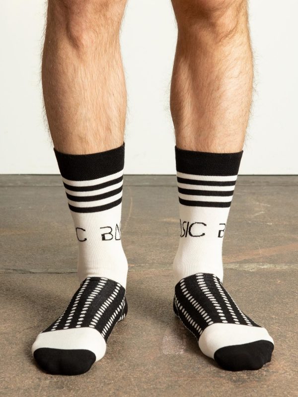 Ecru-black men's socks with patterns