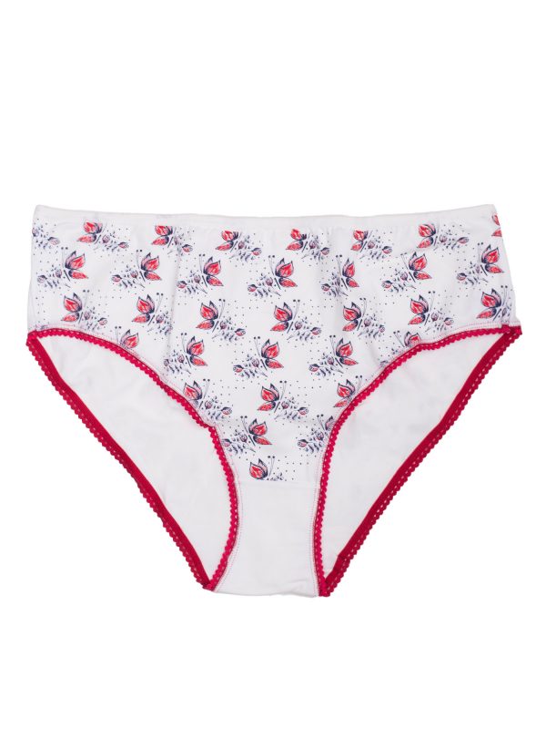 White and red briefs with print