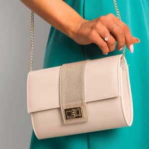 Beige clutch bag on a chain