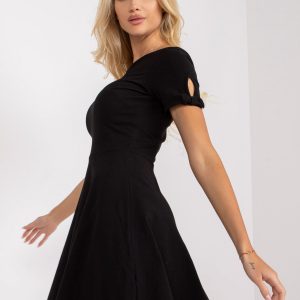 Black Mini Flared Basic Short Sleeve Dress