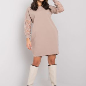 Dark beige dress with lace sleeves by Alexxie RUE PARIS