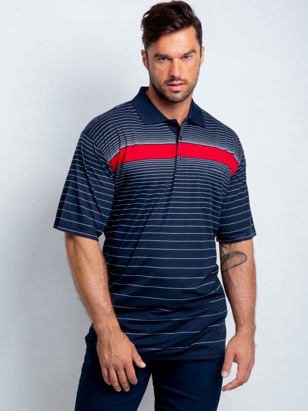 Navy Blue Red Plus Size Men's Polo Shirt Showup