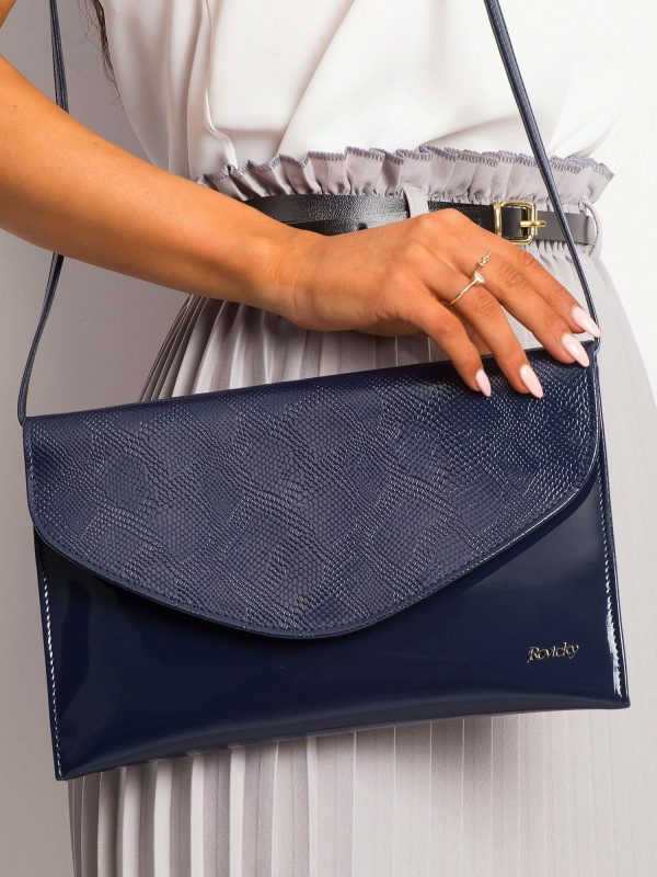 Navy blue lacquered clutch bag