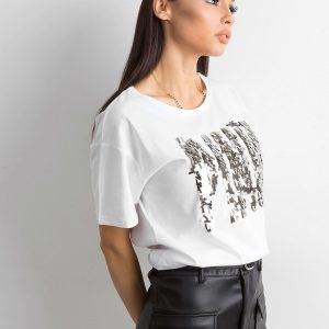 White shirt with sequin lettering