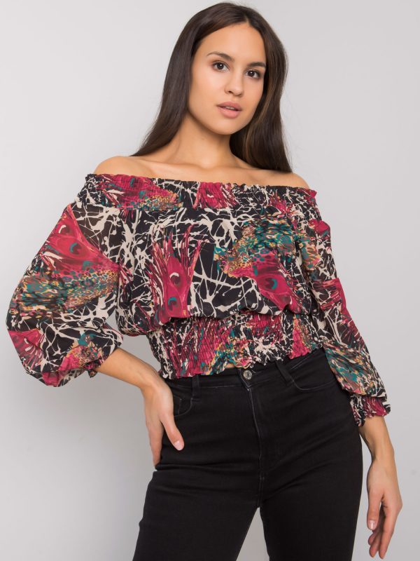 Burgundy beige Spanish blouse with Rouen prints