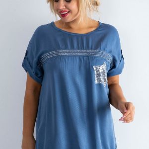 Blue plus size blouse with sequins