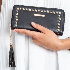 Black oblong wallet with studs