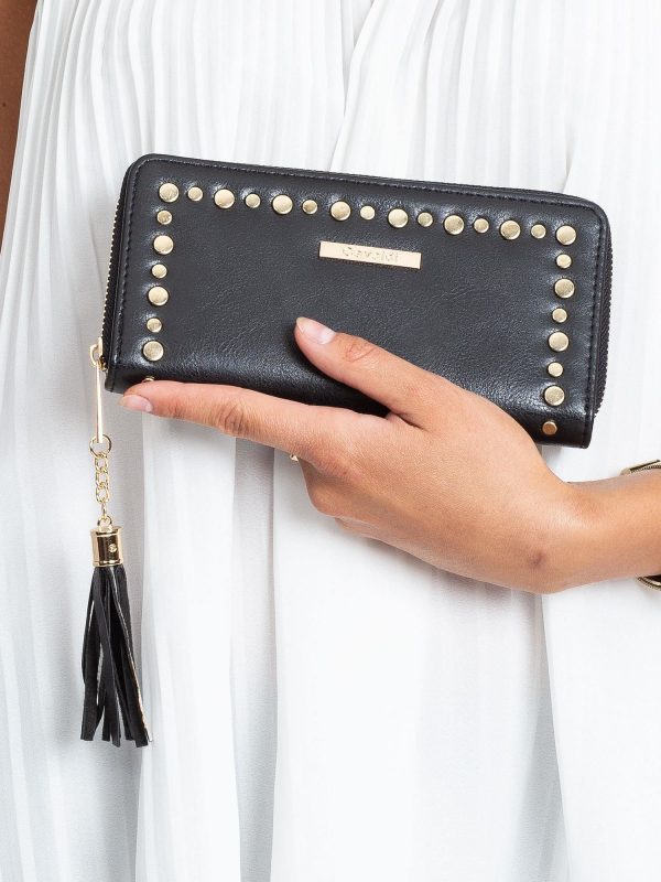 Black oblong wallet with studs