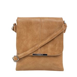 Dark beige eco-leather bag with flip