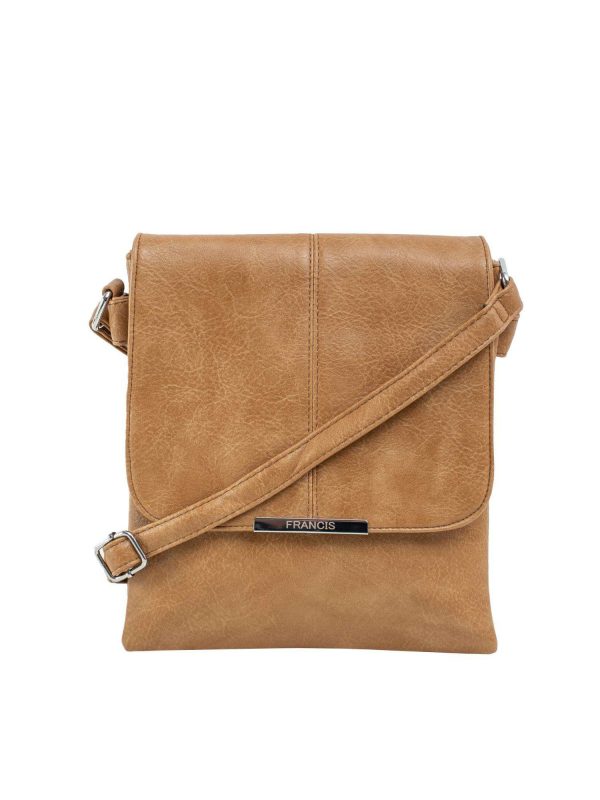 Dark beige eco-leather bag with flip