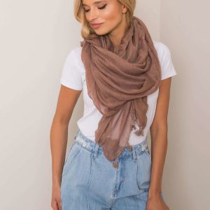 Beige patterned scarf with fringes