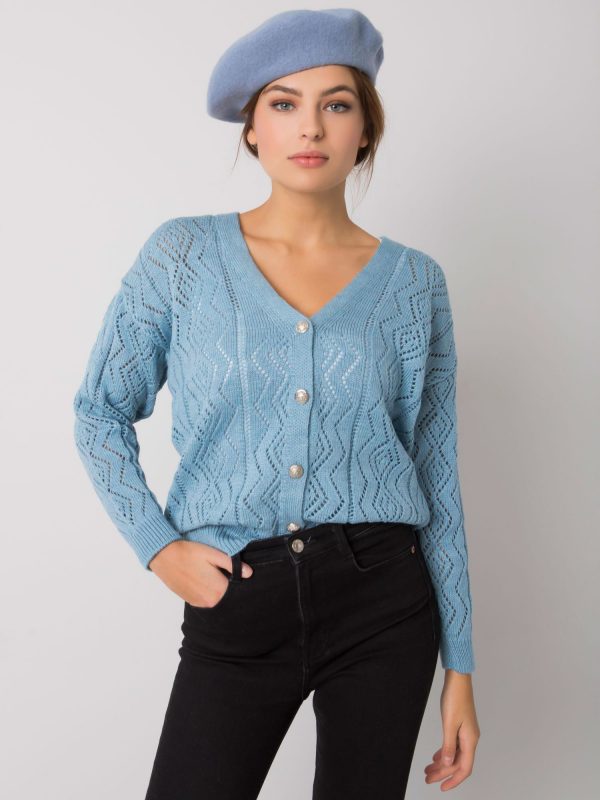 Blue button-up sweater with openwork Gregoire RUE PARIS