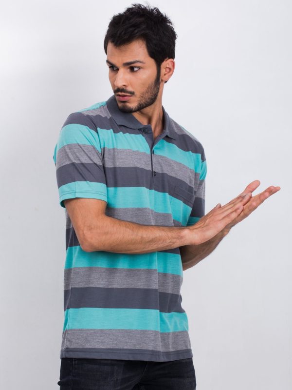 Grey-turquoise men's polo shirt Available