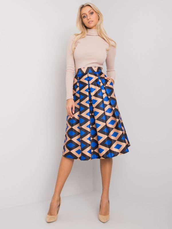 Beige and blue skirt with patterns of Alcantara