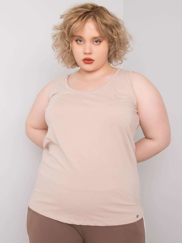 Beige cotton top plus size basic Keyla