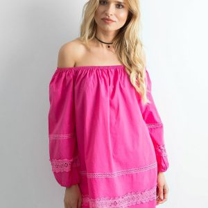 Dark pink cotton tunic with Spanish neckline