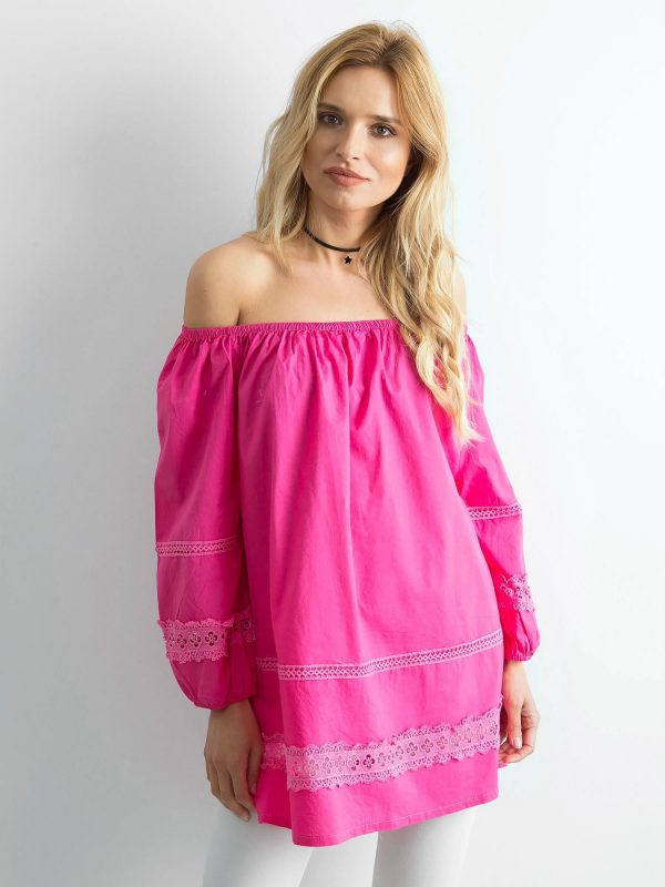 Dark pink cotton tunic with Spanish neckline