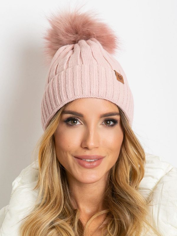 Dirty pink winter hat with pompom