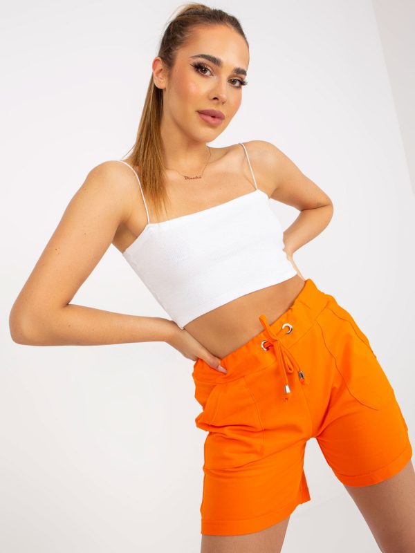 Orange Basic High Waist Sweatshirt Shorts