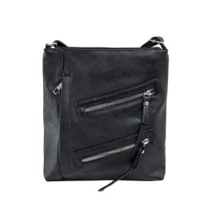 Black eco-leather bag with pockets