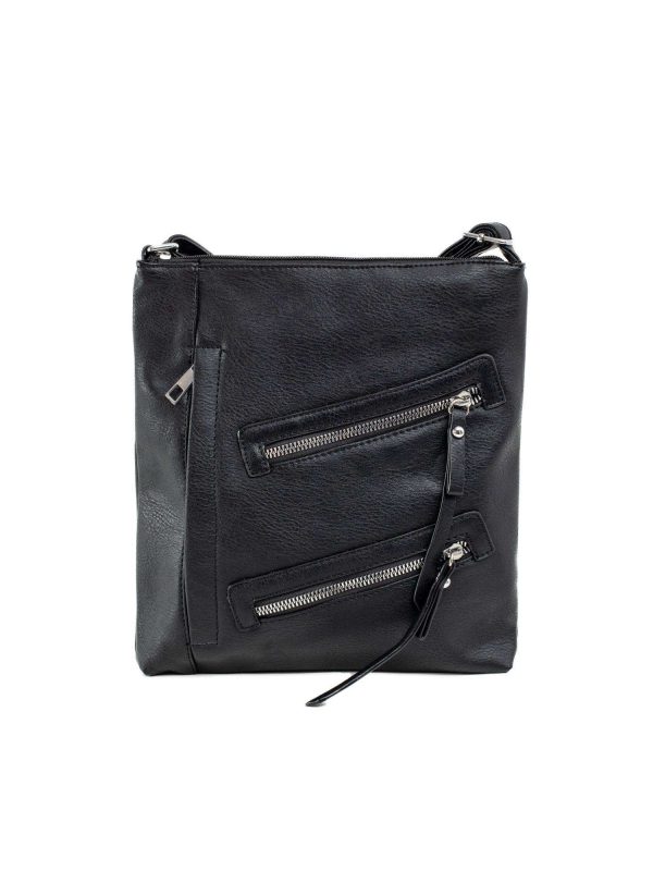 Black eco-leather bag with pockets